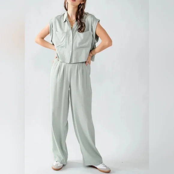 NEW! BOHO CHIC WIDE LEG PANTS AND TOP 2 PIECE SET - Picture 2 of 7